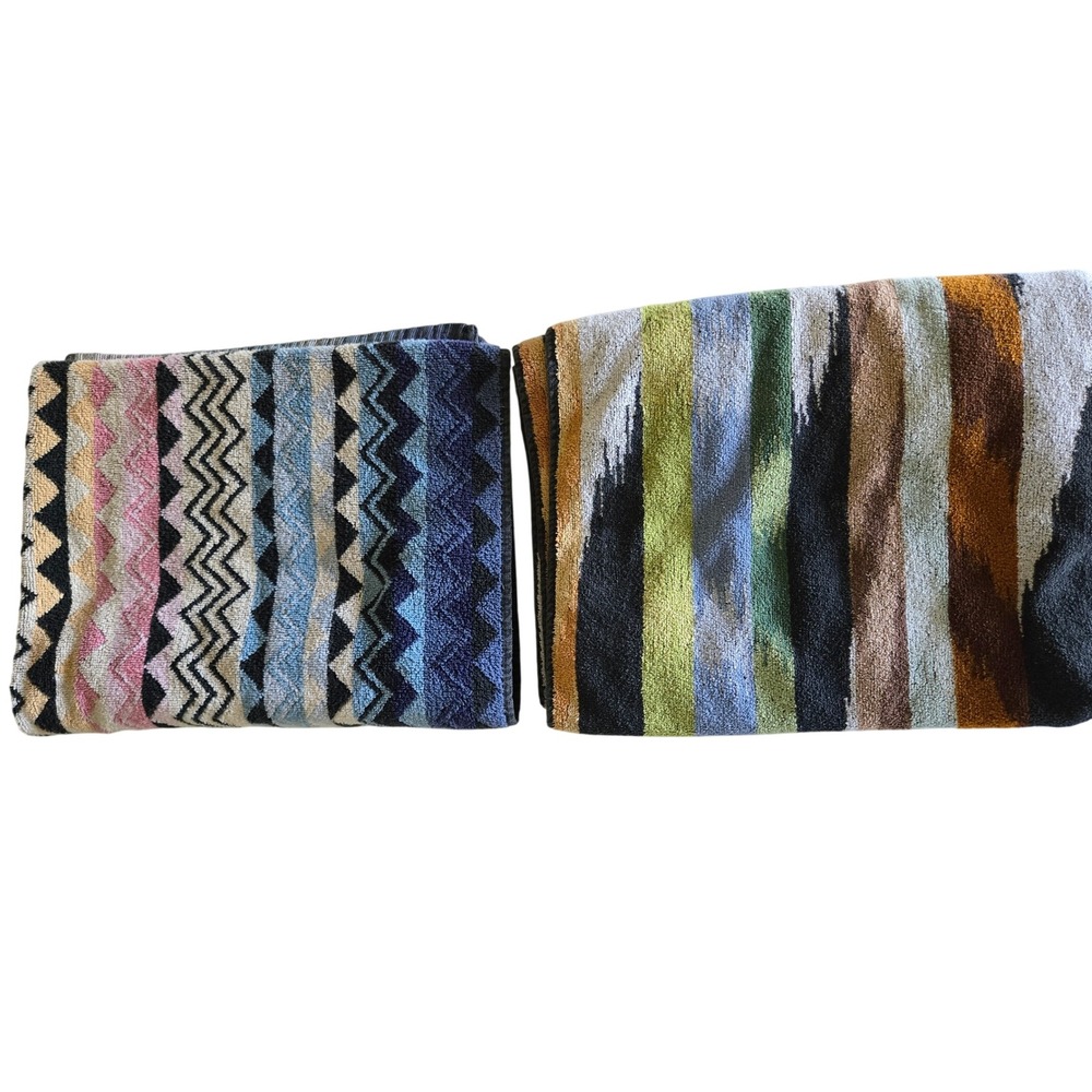 Missoni Home Towel Set 2pc Zigzag Stripe Multi Color Cotton Made in Italy